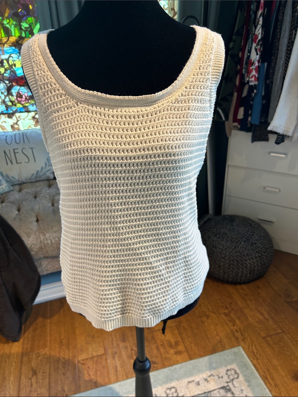 Simply Vera Vera Wang Cream Crochet Scoop Neck Tank